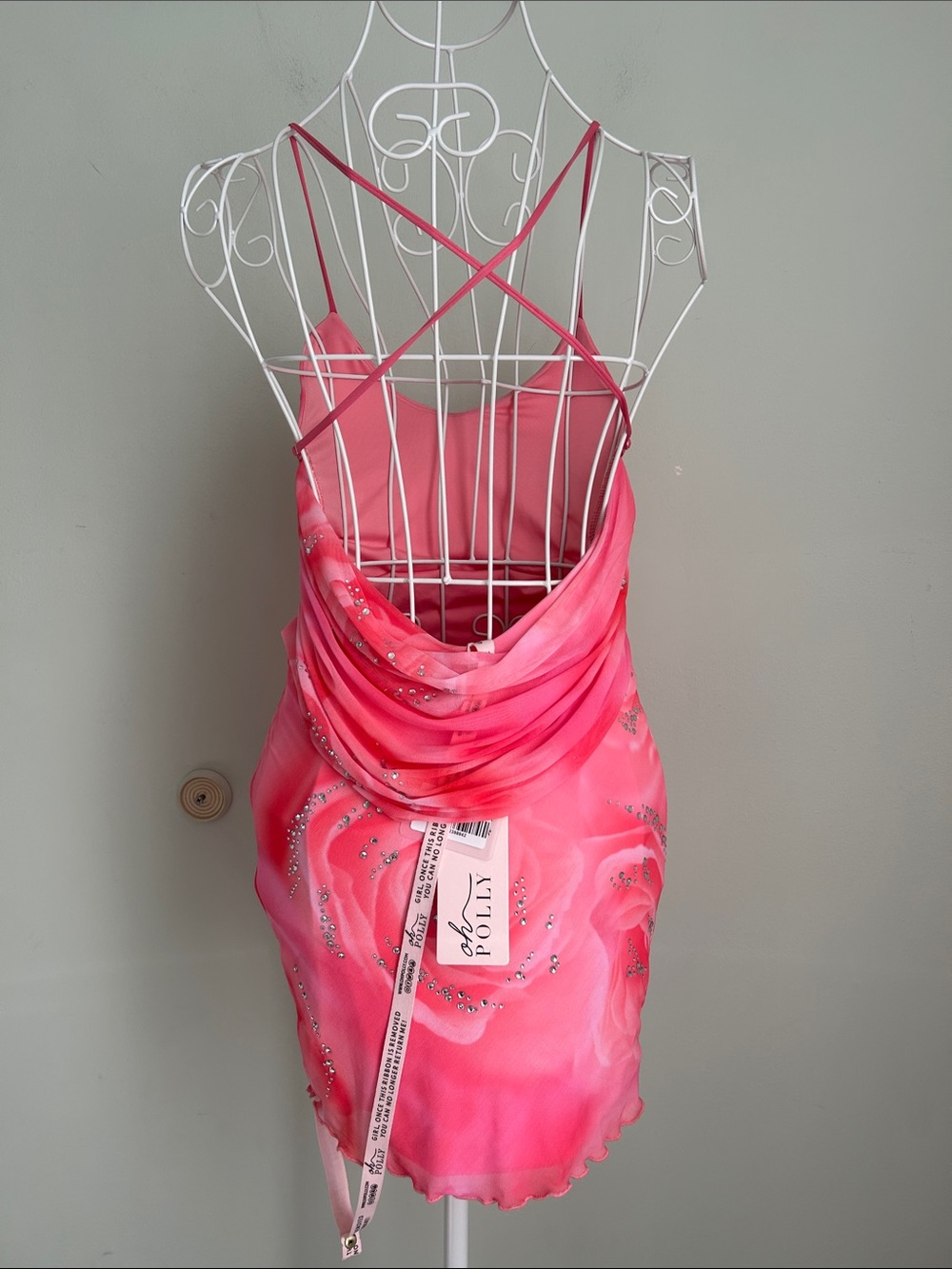 Oh Polly Pink Rhinestone Floral Dress